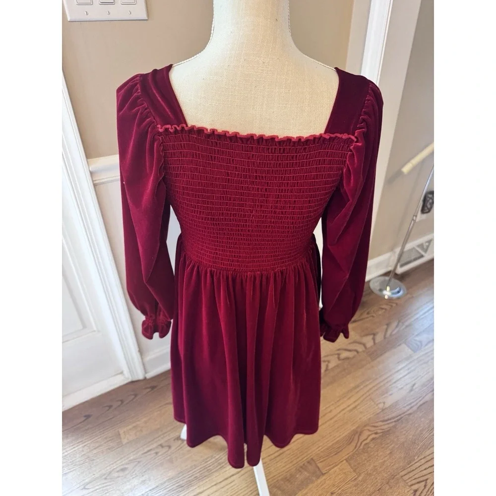 BONNIE JEAN Big Girl's 16 Red Smocked & Ruffled Velvet Dress